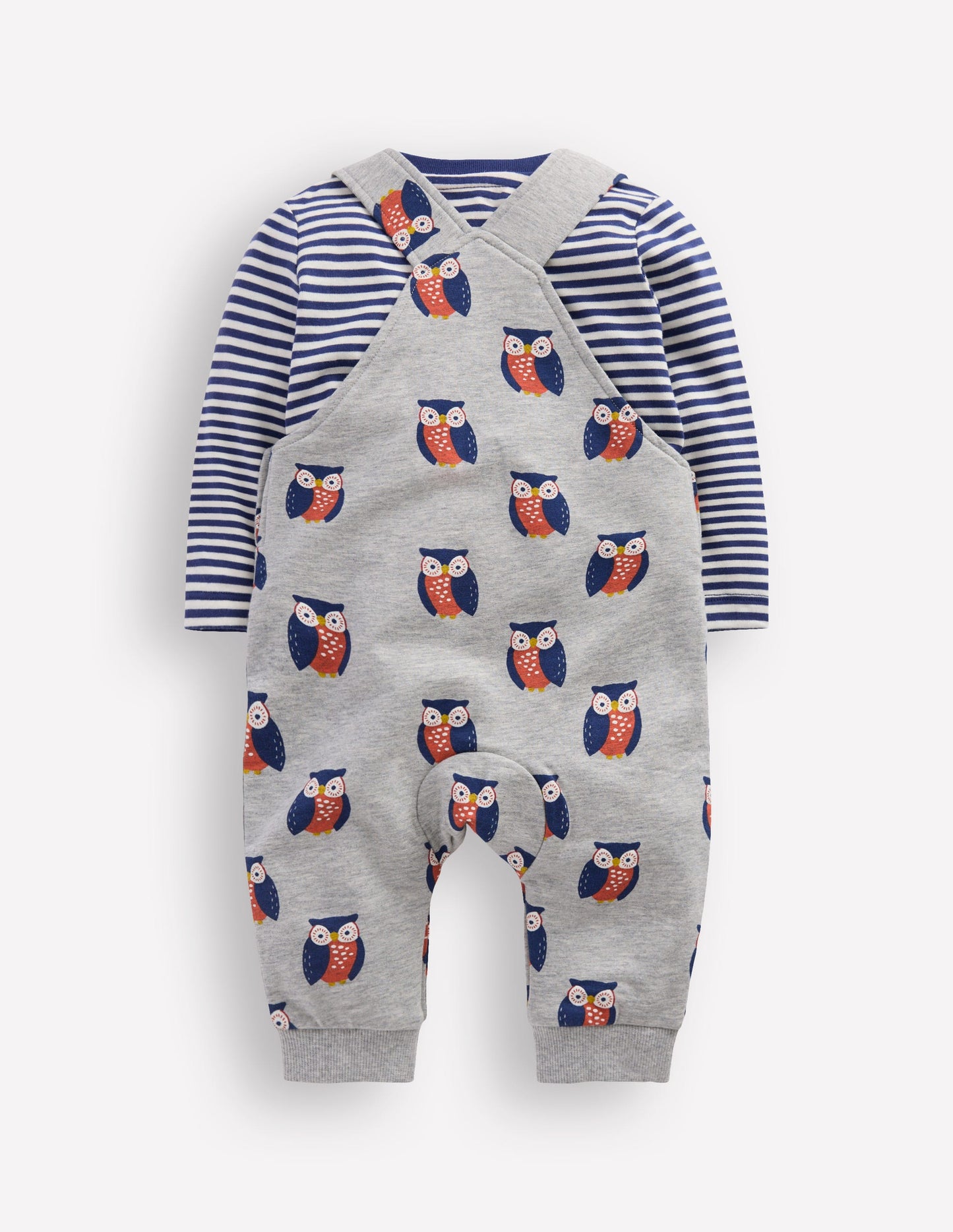 Printed Jersey Overalls Set-Grey Marl Owls