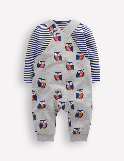 Printed Jersey Overalls Set-Grey Marl Owls-2