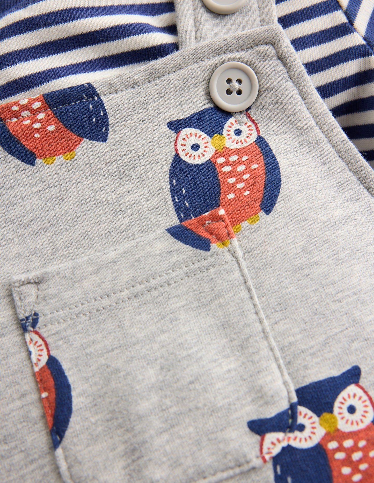 Printed Jersey Overalls Set-Grey Marl Owls