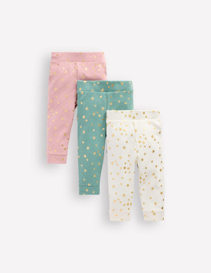 Pointelle 3-pack Leggings-Multi Foil Stars-1