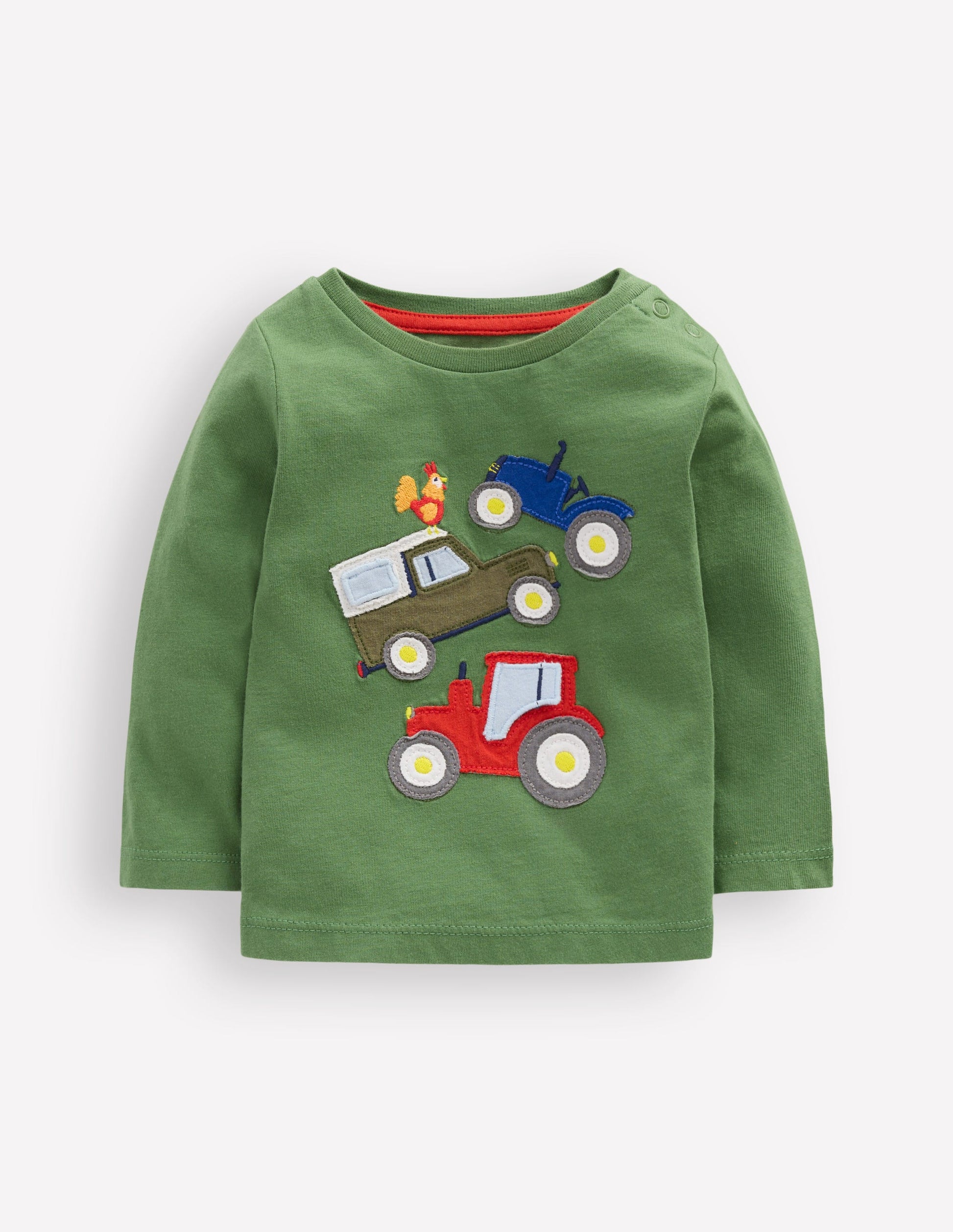 Long Sleeve Applique T-Shirt-Green Lift The Flap Transport-1