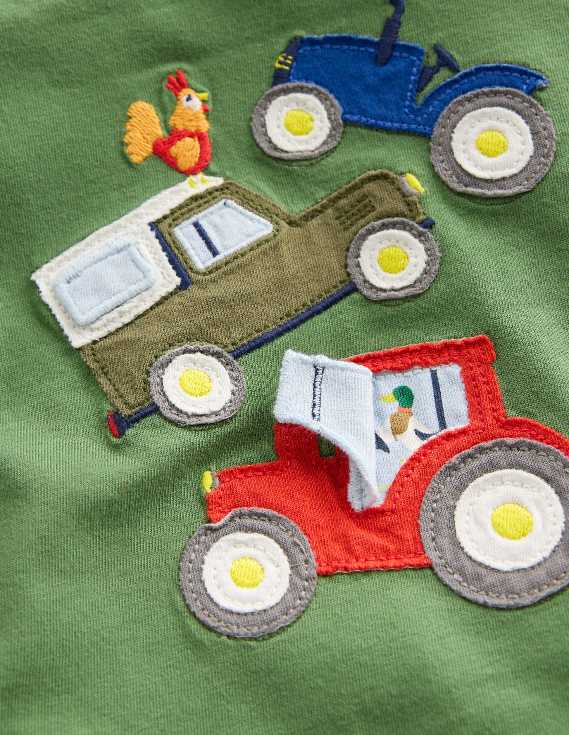 Long Sleeve Applique T-Shirt-Green Lift The Flap Transport-3