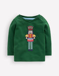 Long Sleeve Appliqué T-Shirt-Pine Green Nutcracker