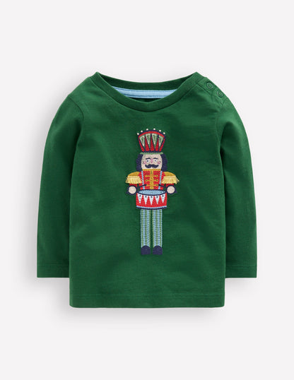 Long Sleeve Applique T-Shirt-Pine Green Nutcracker-1