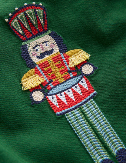 Long Sleeve Applique T-Shirt-Pine Green Nutcracker-3