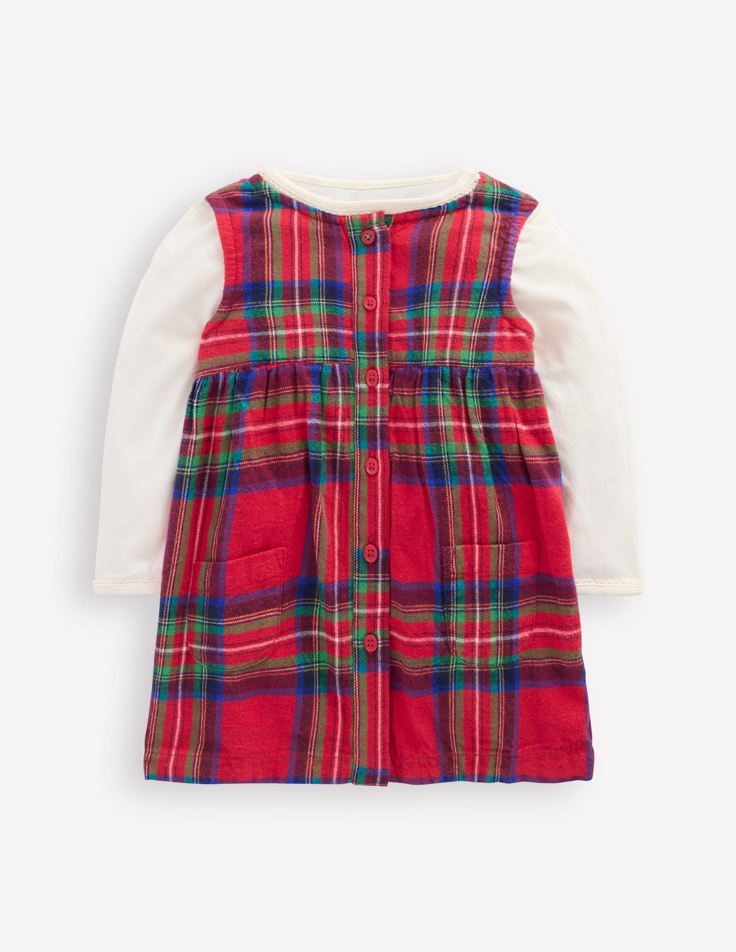 Woven Pinny Dress Set-Red Check