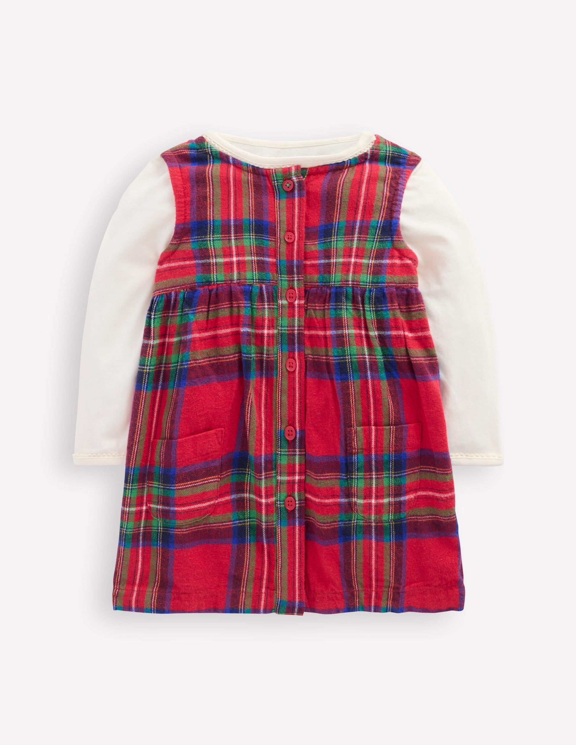 Woven Pinny Dress Set-Red Check-1
