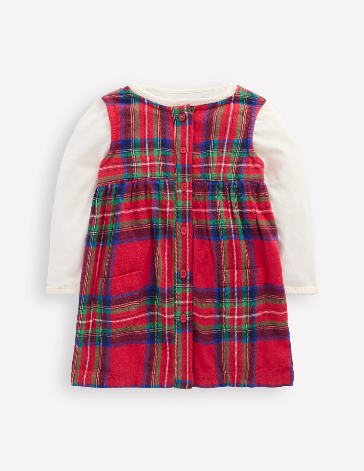 Woven Pinny Dress Set-Red Check - Image 1