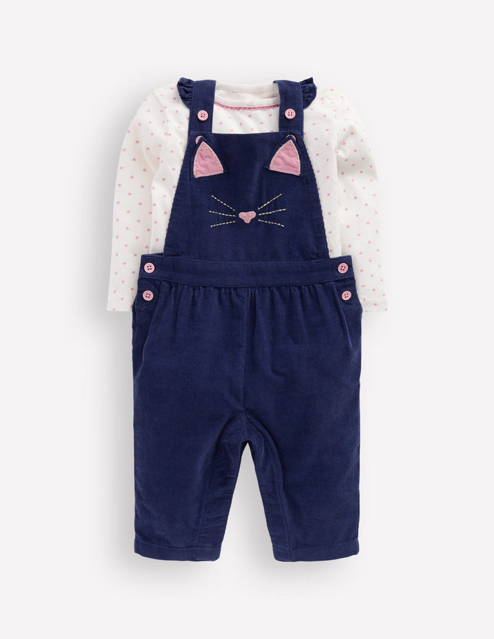 Woven Overalls Set-Navy Cat