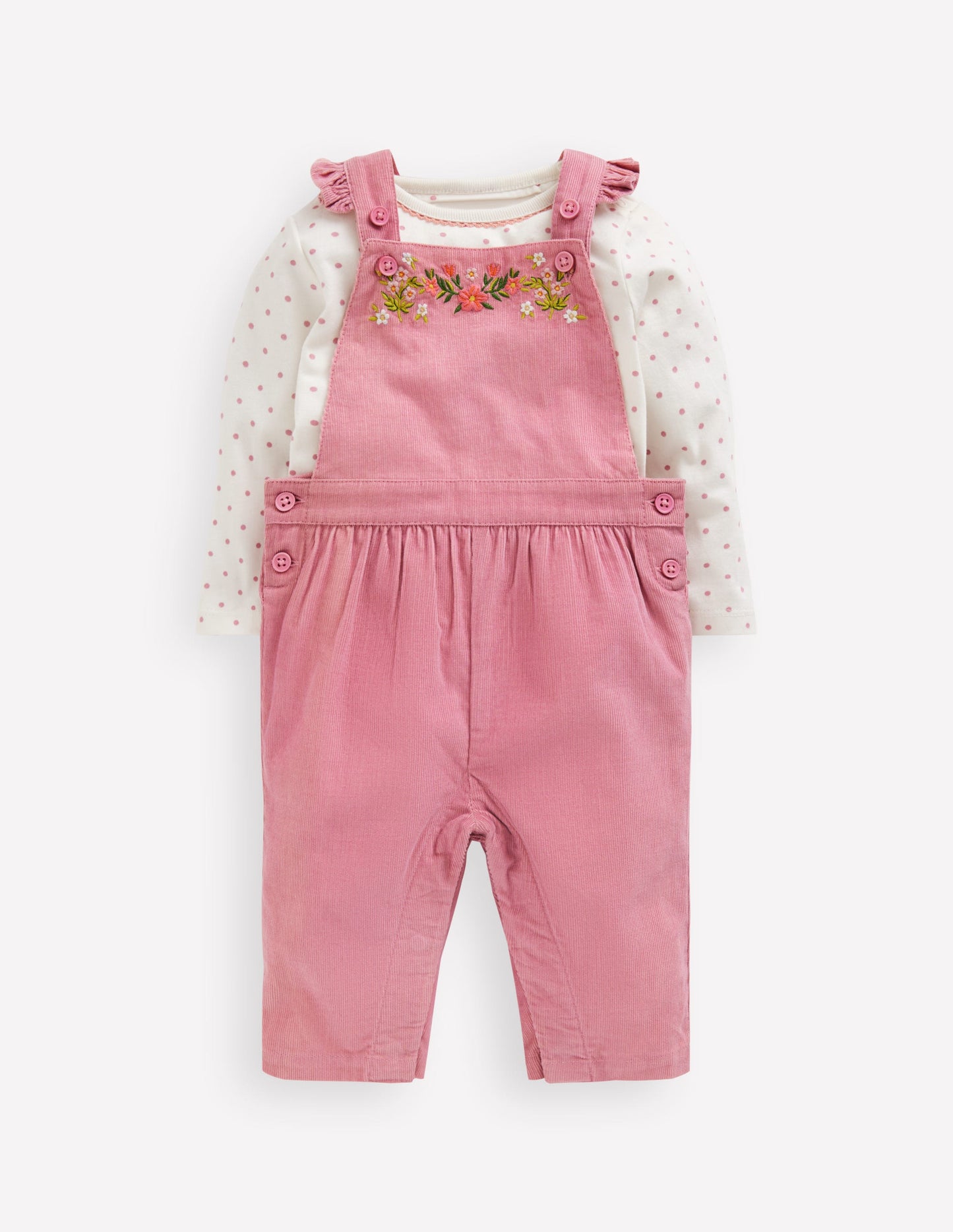 Woven Overalls Set-Pink Haze Floral Embroidery