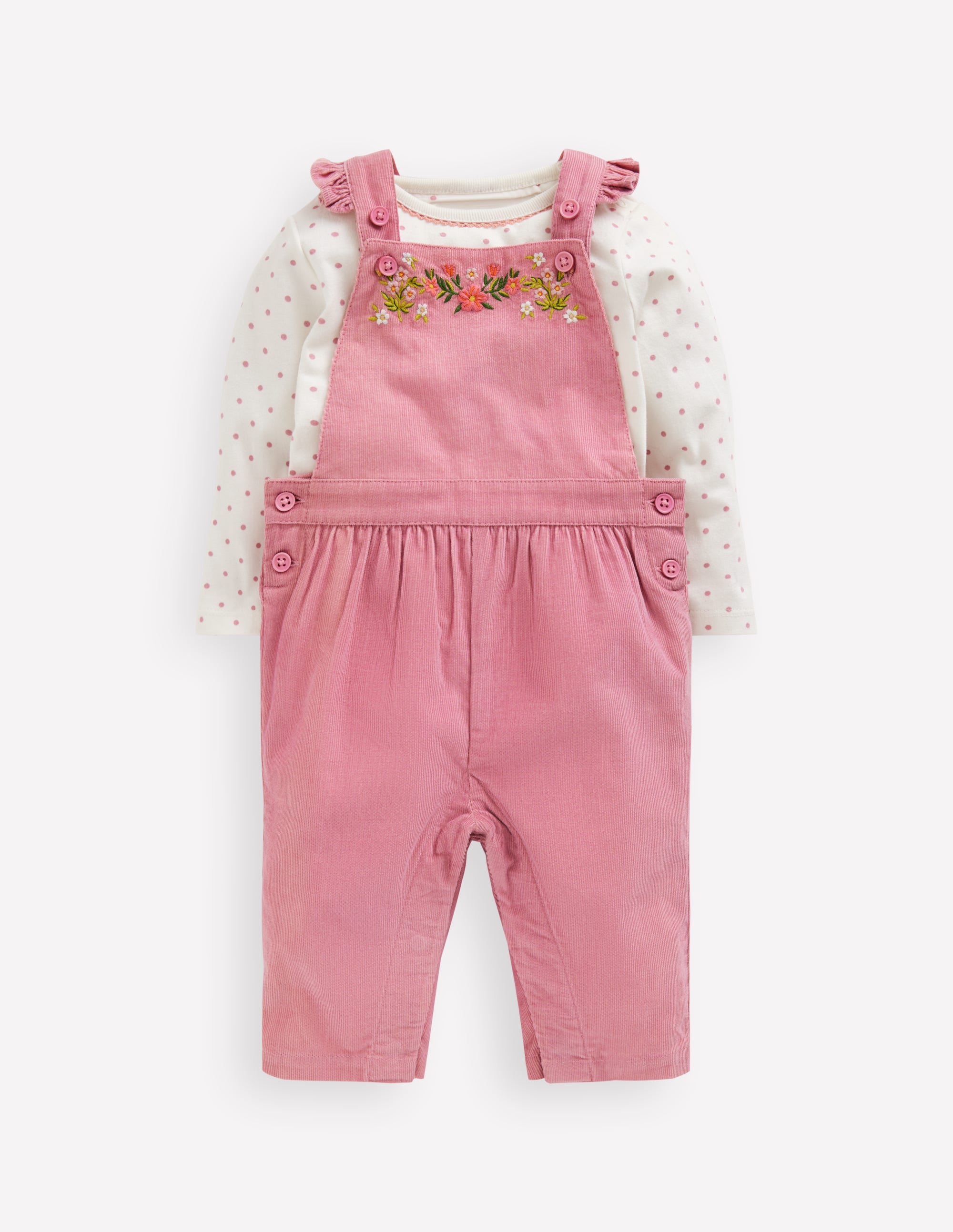 Woven Overalls Set-Pink Haze Floral Embroidery - Image 1