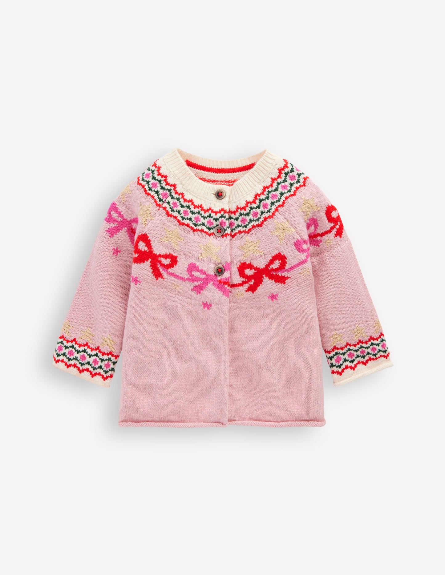 Edie Fair Isle Cardigan-Vintage Pink Bows
