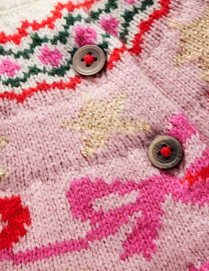 Edie Fair Isle Cardigan-Vintage Pink Bows-3