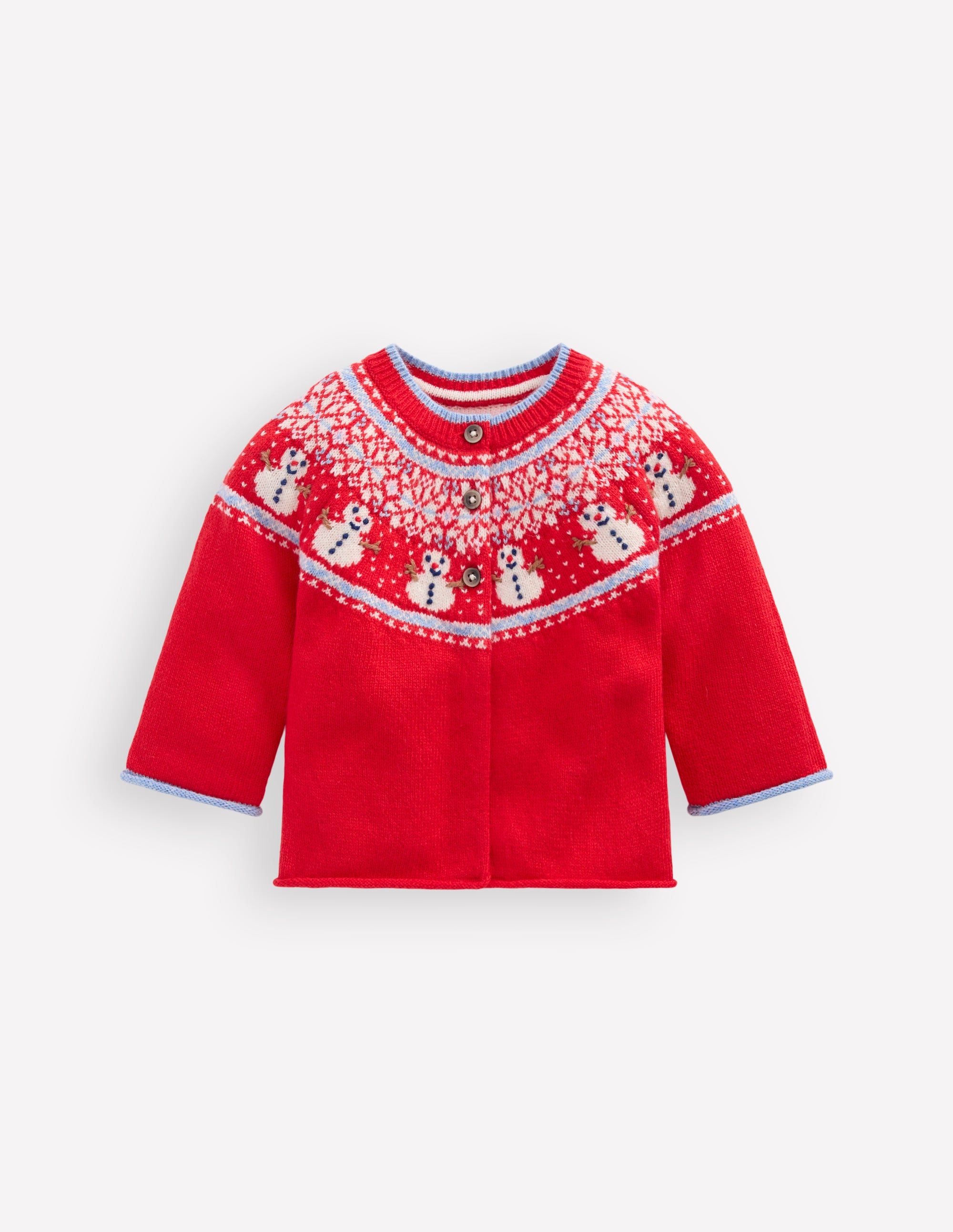 Fair Isle Cardigan-Poppy Red Snowman - Image 1