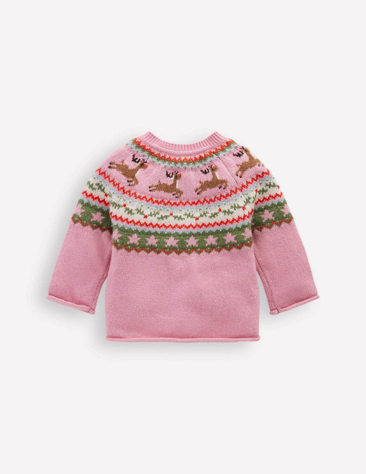 Edie Fair Isle Cardigan-Pink Festive Reindeer