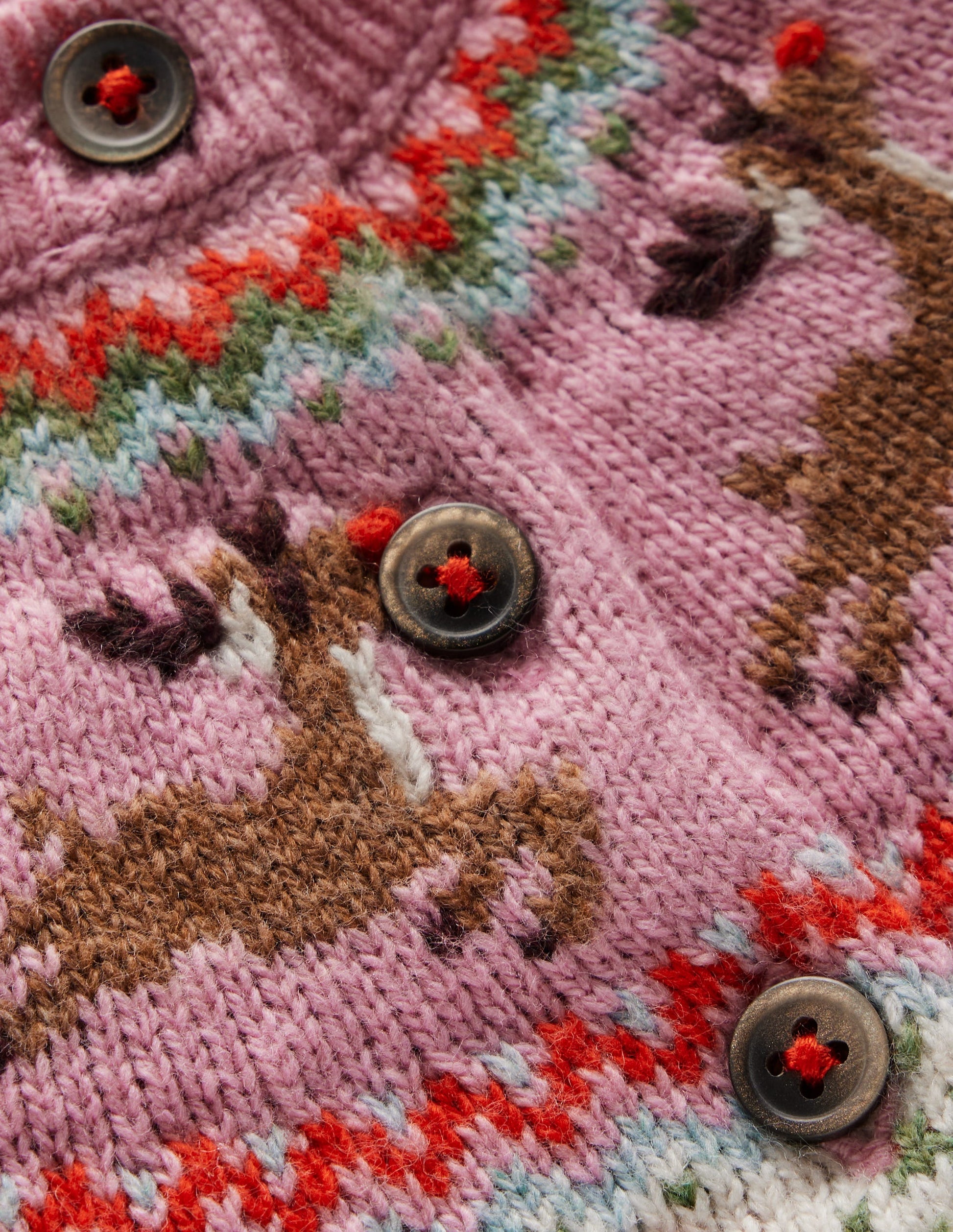 Edie Fair Isle Cardigan-Pink Festive Reindeer-3