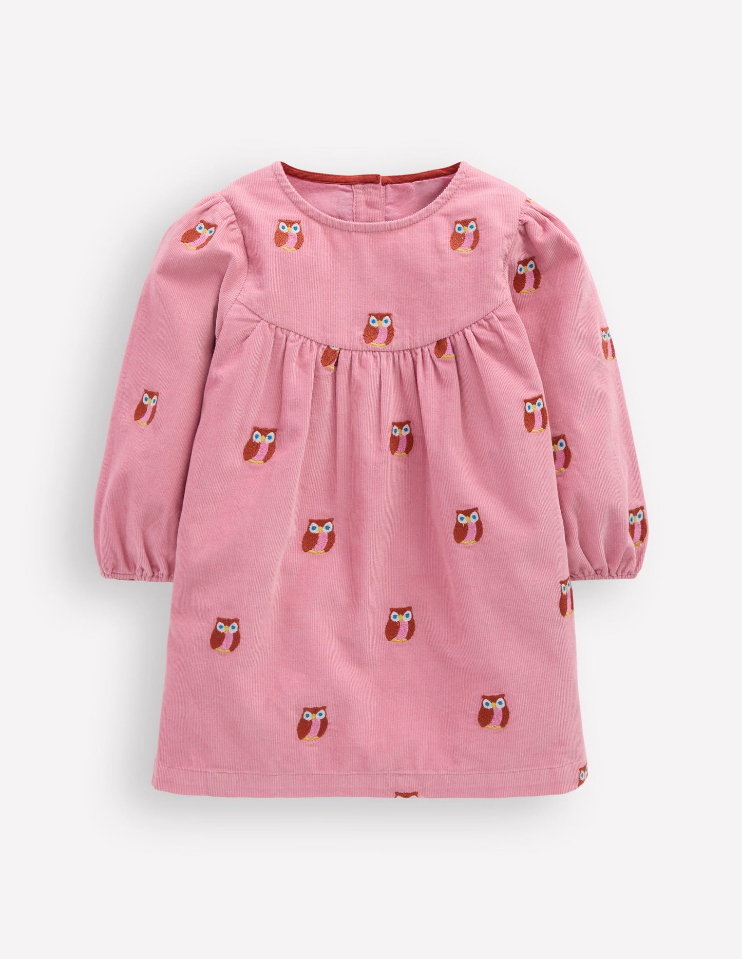 Yoke Detail Woven Dress-Pink Embroidered Owls