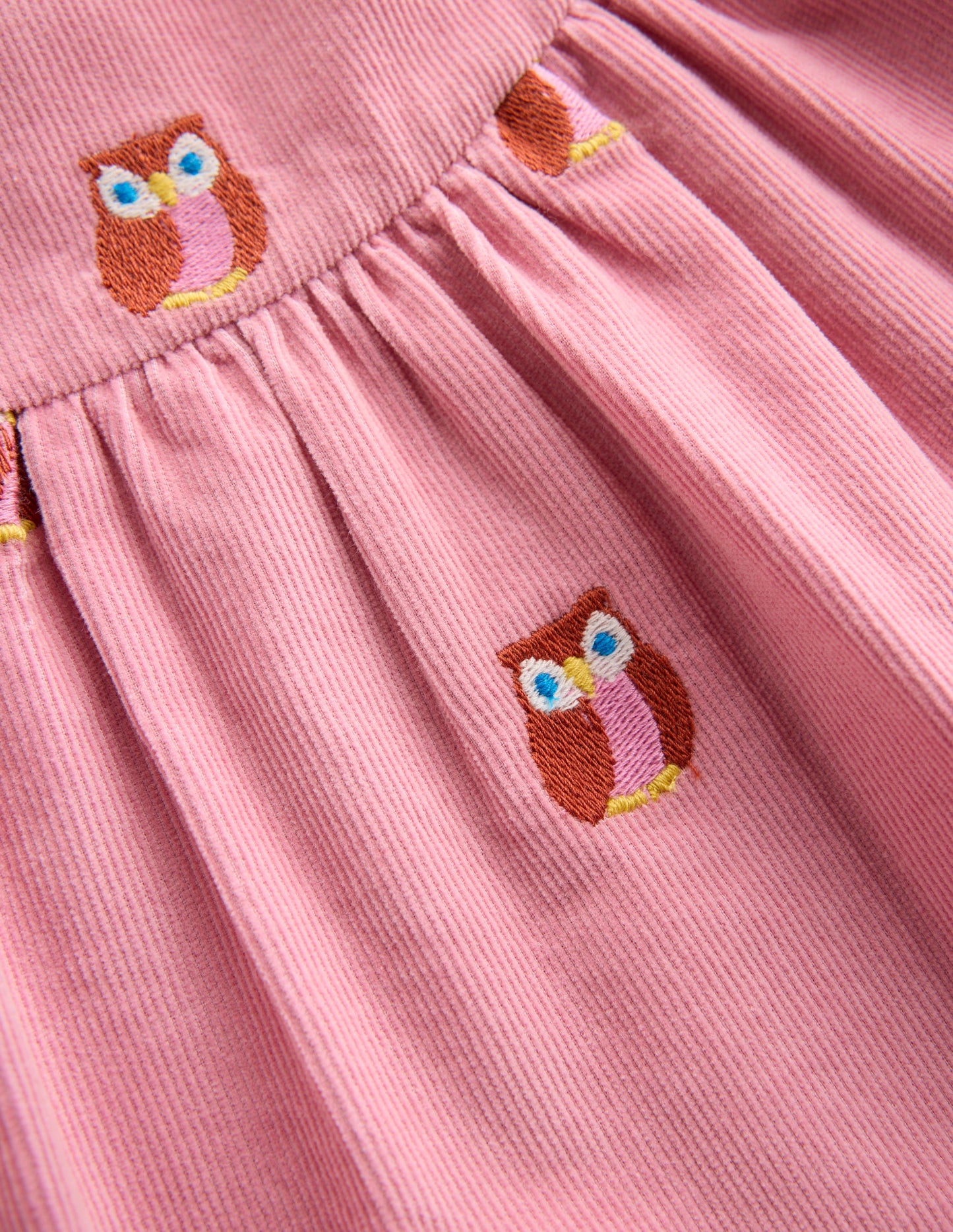 Yoke Detail Woven Dress-Pink Embroidered Owls
