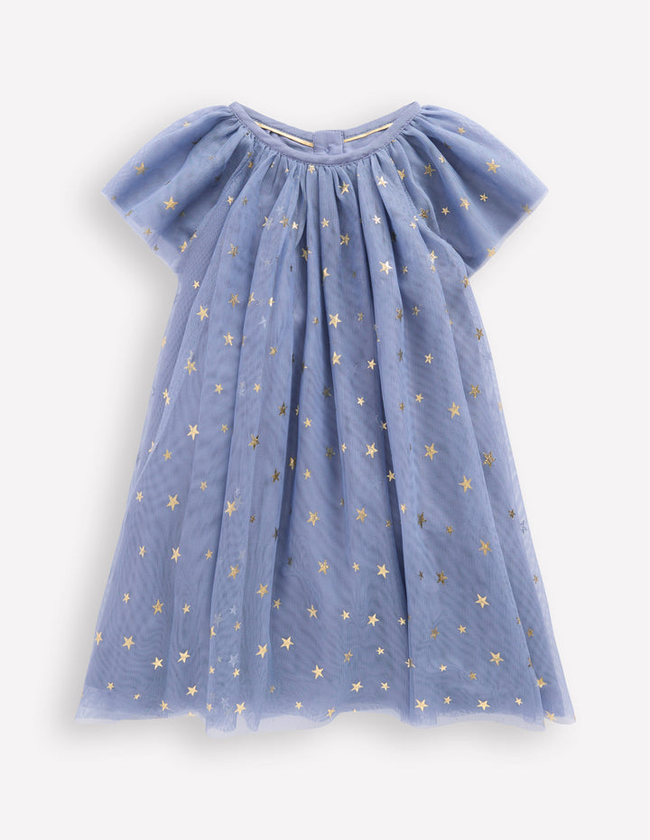 Layered Tulle Dress-Blue Gold Foil Star