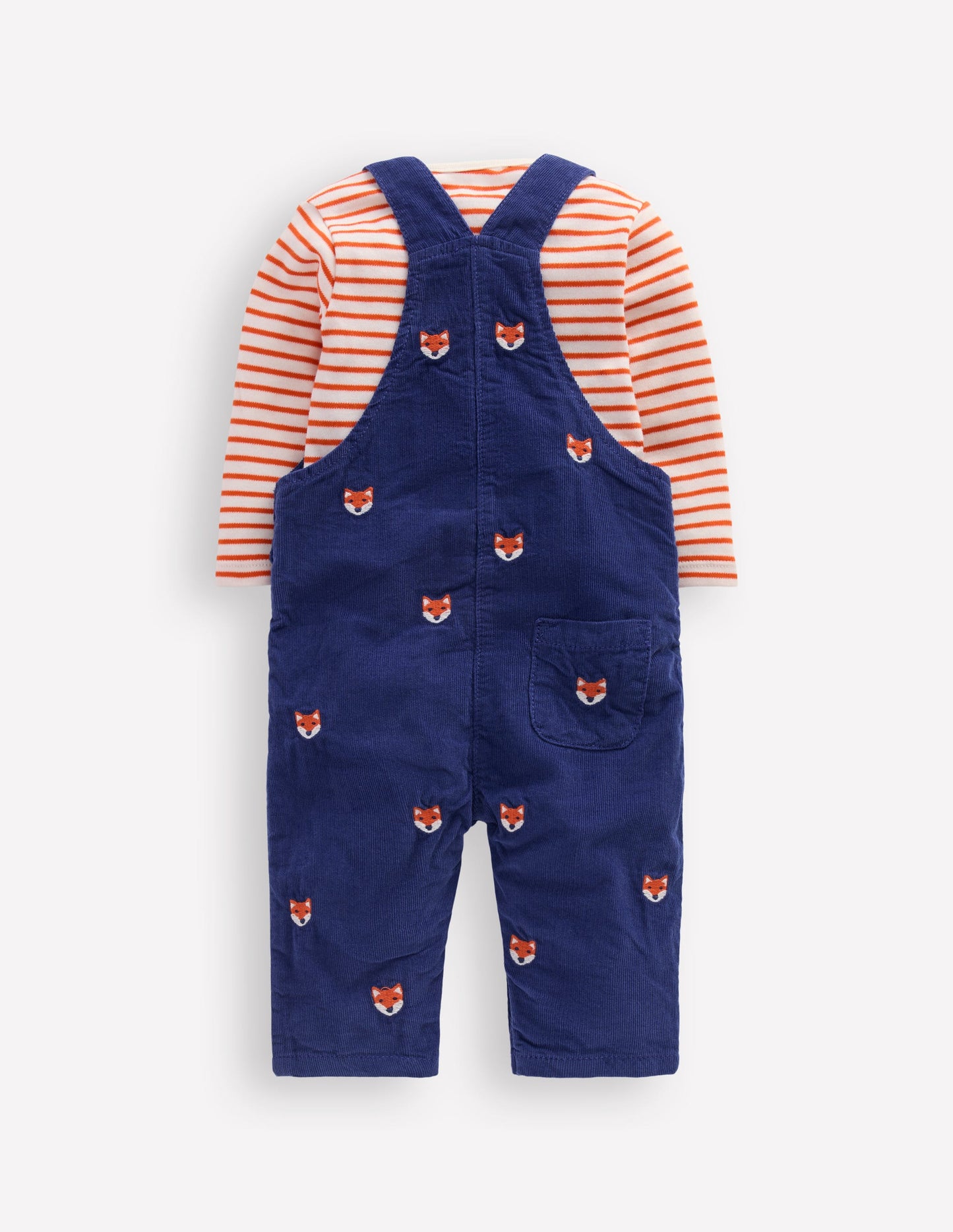 Novelty Cord Overalls Set-Navy Fox Embroidery
