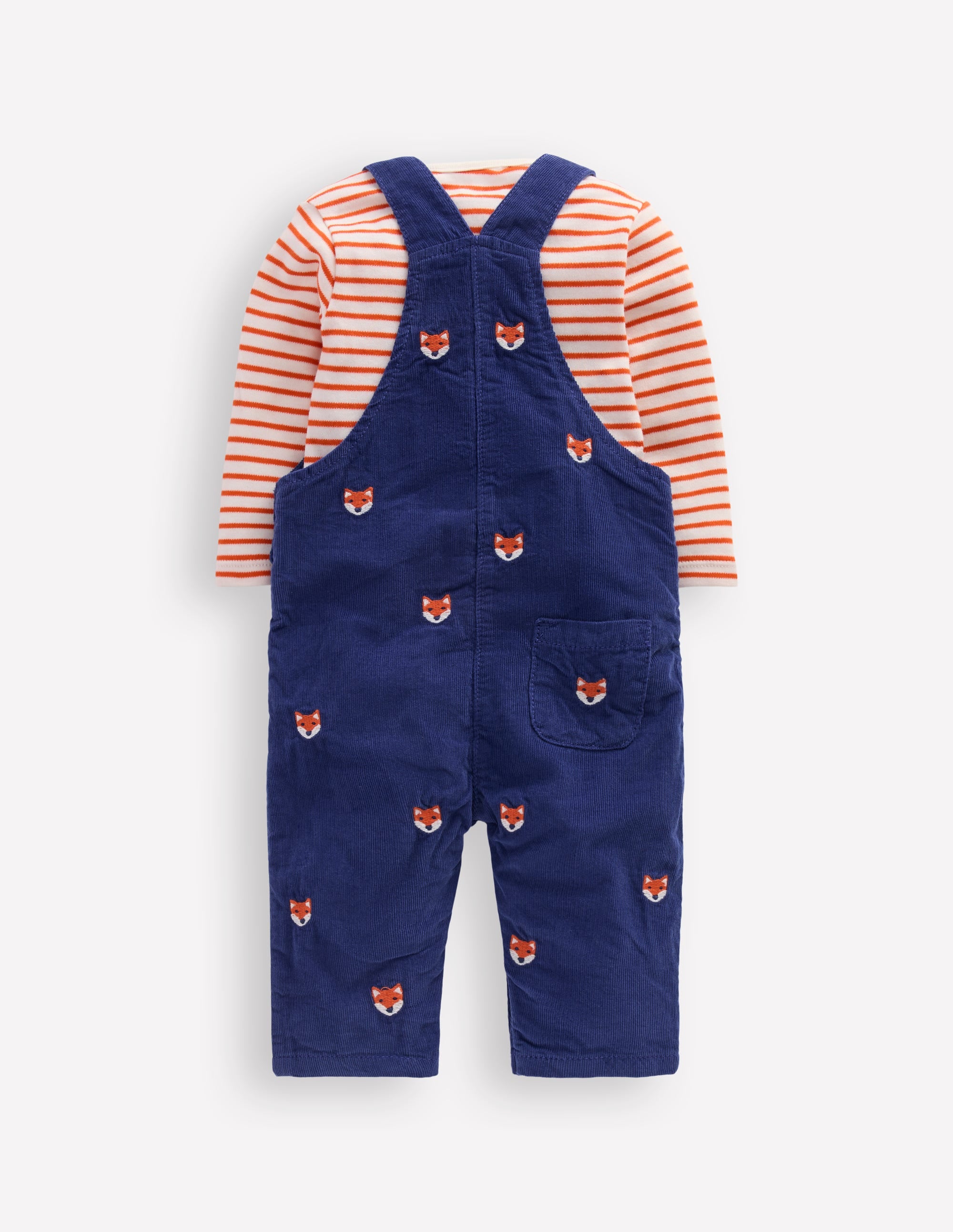 Novelty Cord Overalls Set-Navy Fox Embroidery - Image 2