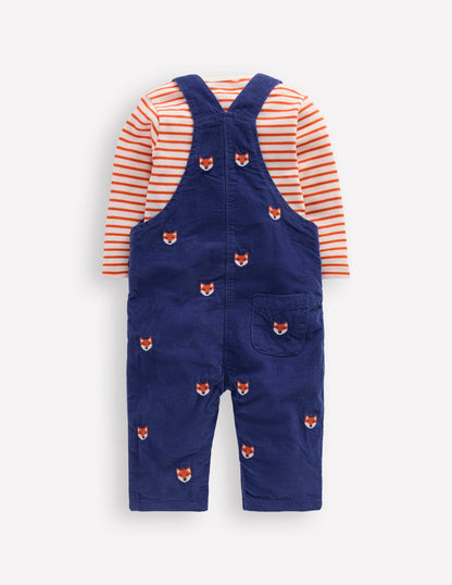 Novelty Cord Overalls Set-Navy Fox Embroidery-2