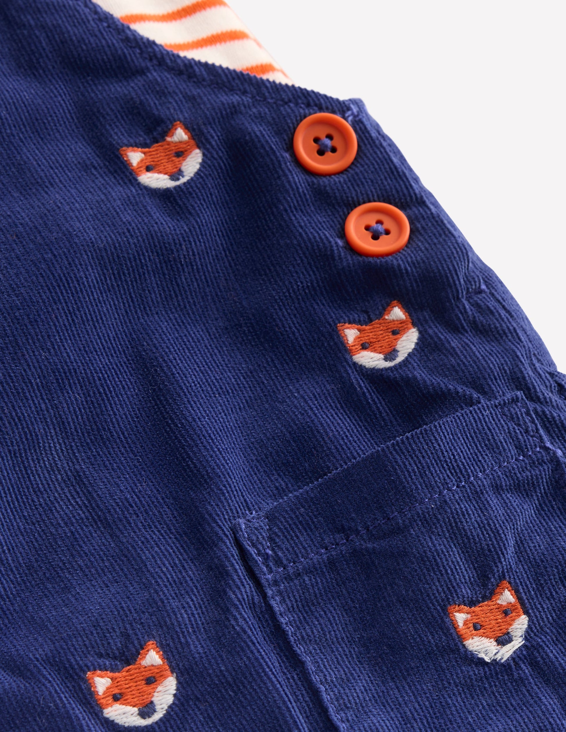 Novelty Cord Overalls Set-Navy Fox Embroidery-3