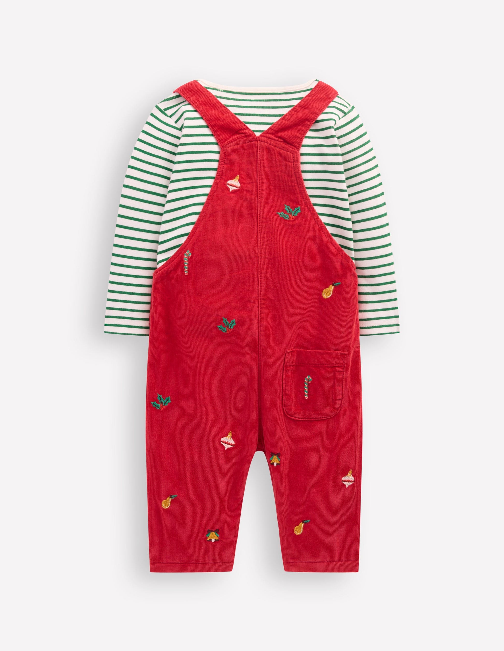 Novelty Cord Overalls Set-Red Christmas Embroidery-2