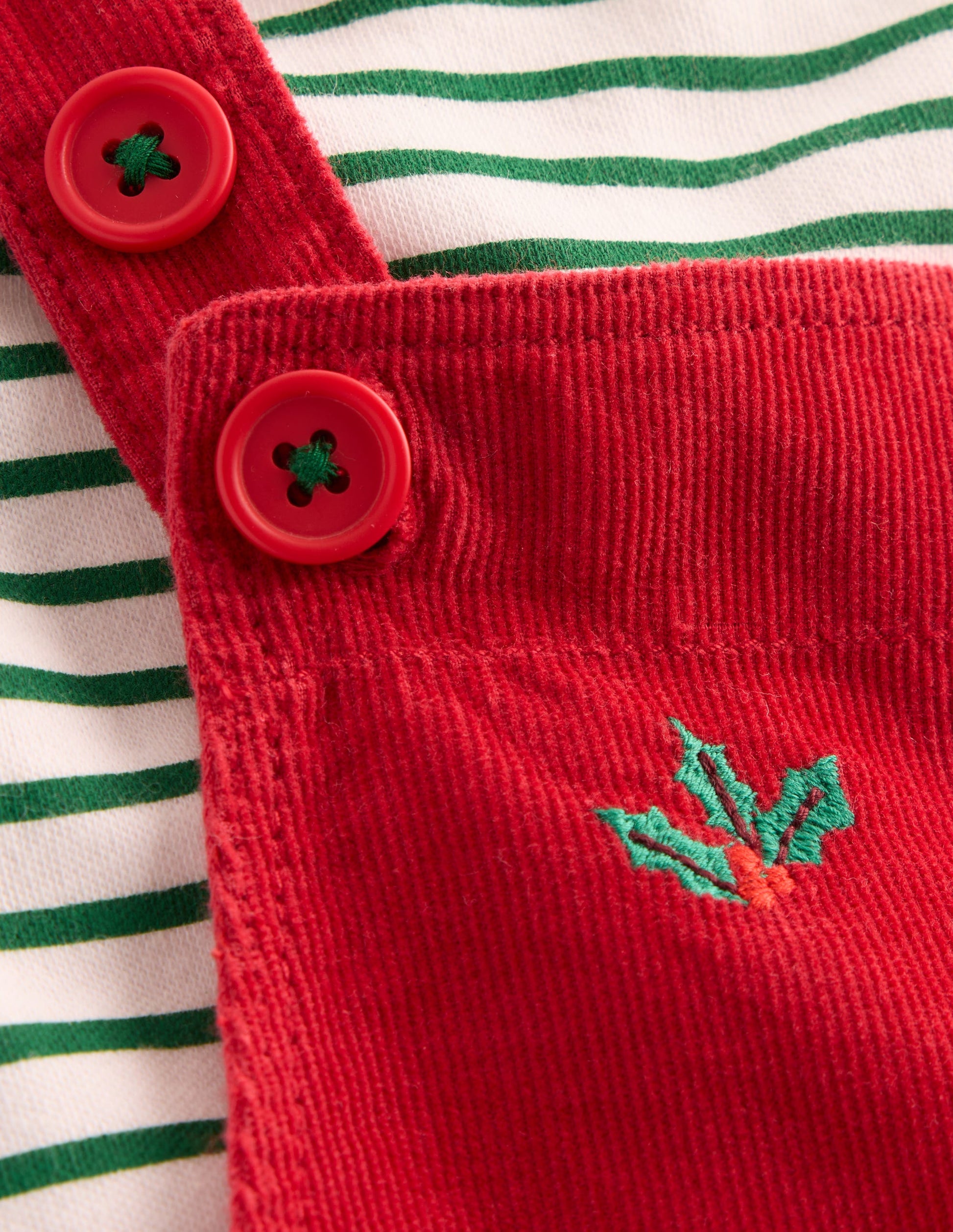 Novelty Cord Overalls Set-Red Christmas Embroidery-3