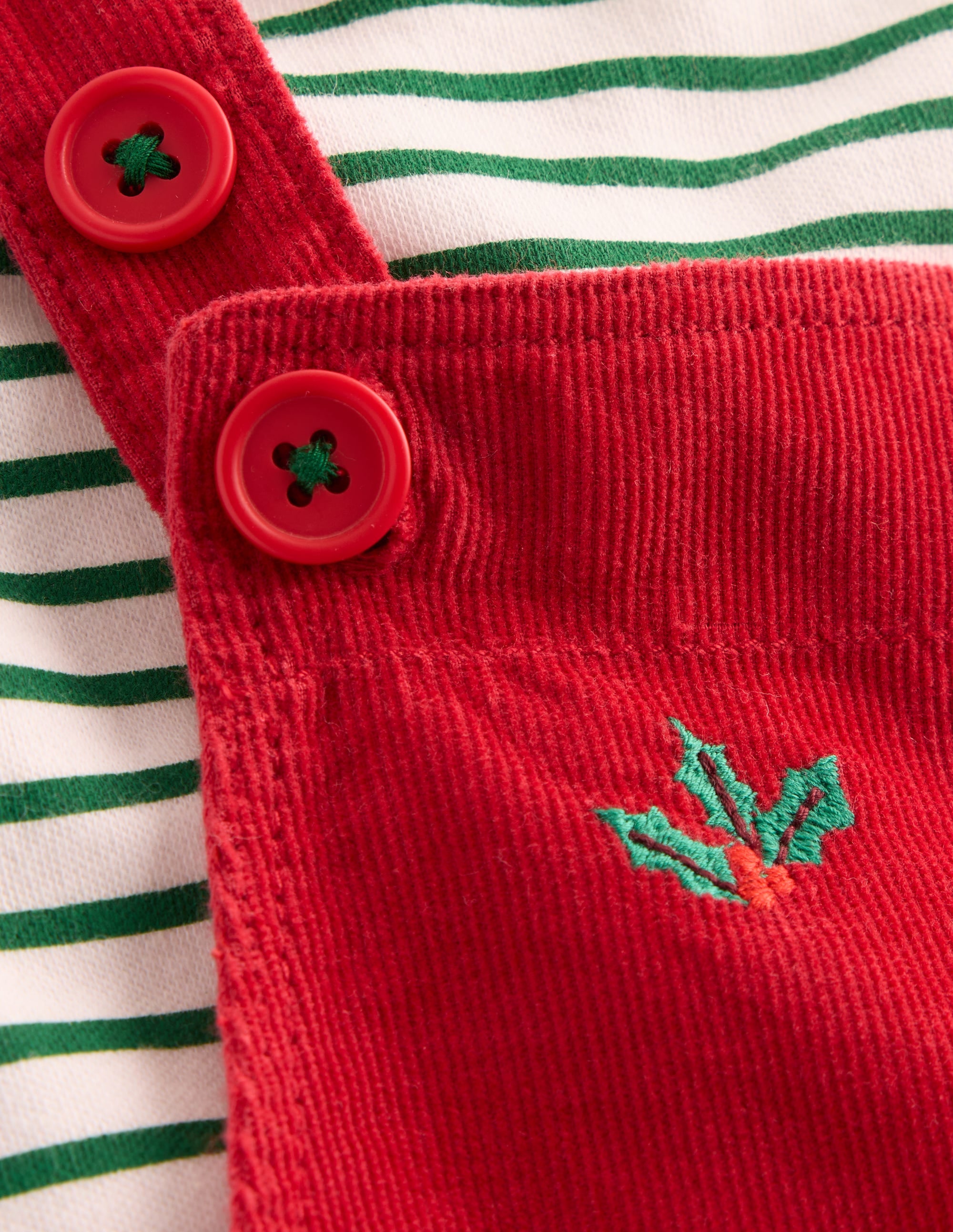 Novelty Cord Overalls Set-Red Christmas Embroidery - Image 3