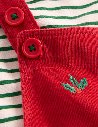 Novelty Cord Overalls Set-Red Christmas Embroidery-3