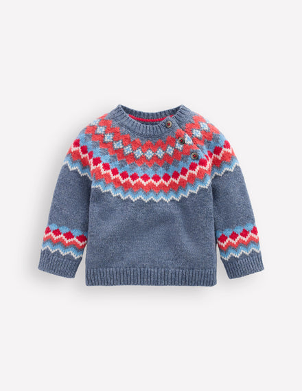 Fair Isle Button Sweater-Blue Classic Fair Isle