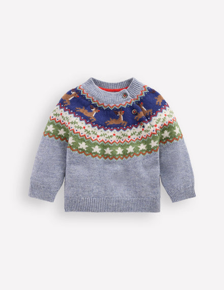Fair isle Sweater-Blue Festive Reindeer