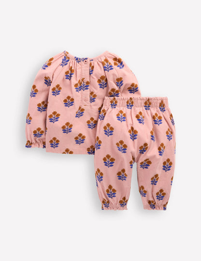 Woven Co-ord Play set-Pink Vintage Woodblock-2