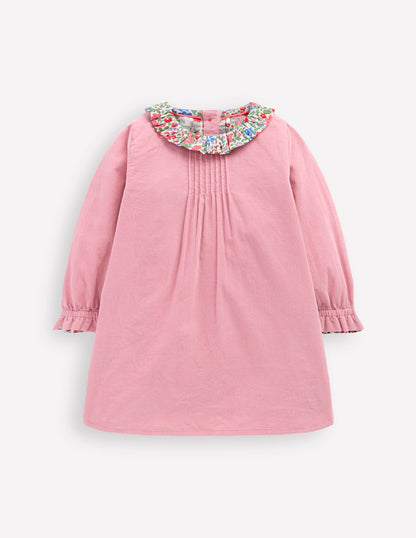 Frill Neck Woven Dress-Rose Pink-1