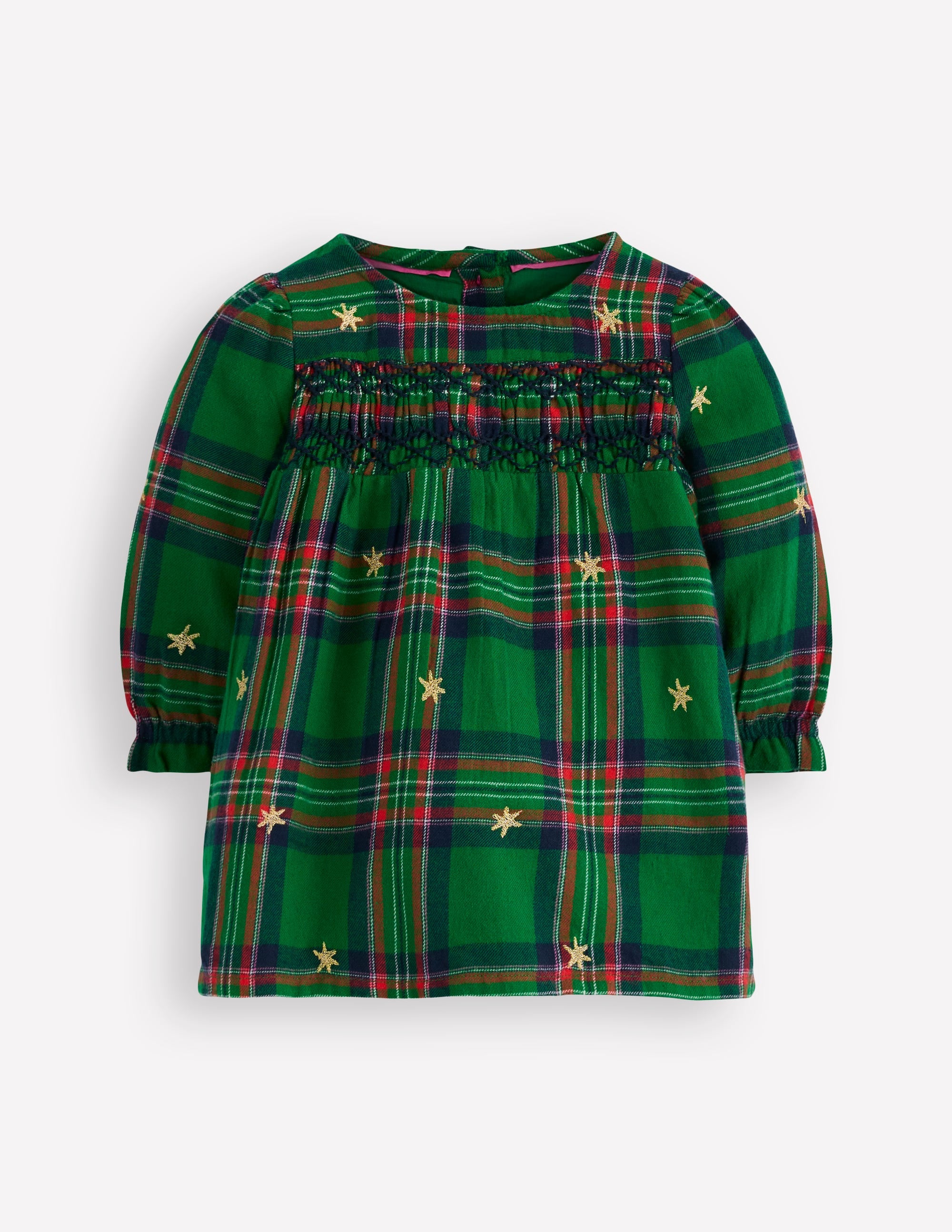 Smocked Occasion Dress-Green Check - Image 1
