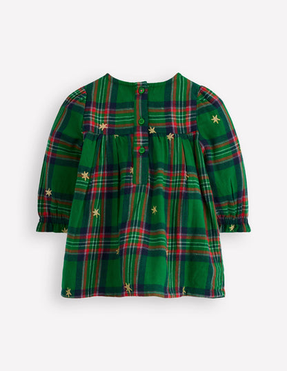 Smocked Occasion Dress-Green Check-2