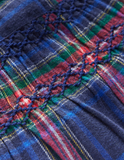 Smocked Occasion Dress-Navy Check-3