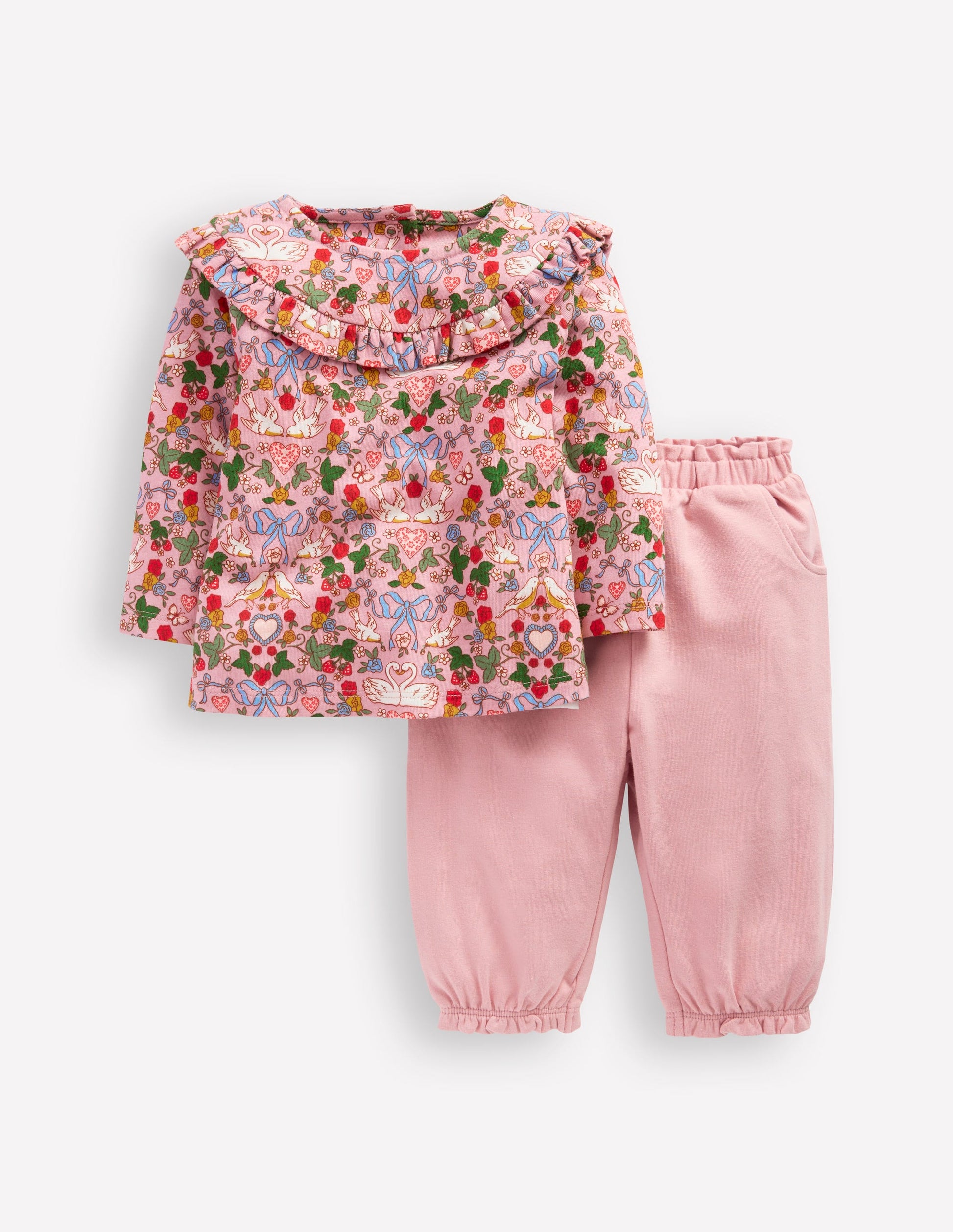 Frilly Jersey Play Set-Vintage Pink Birds-1