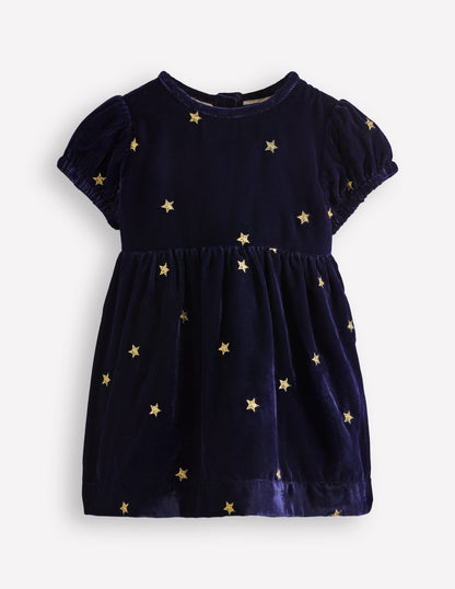 Velvet Party Dress-Navy Stars-1