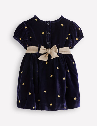 Velvet Party Dress-Navy Stars-2