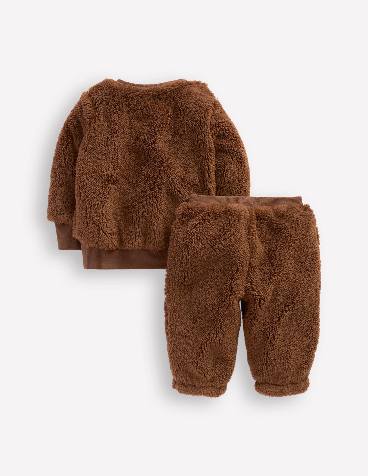 Novelty Borg Sweatshirt Set-Brown Bear