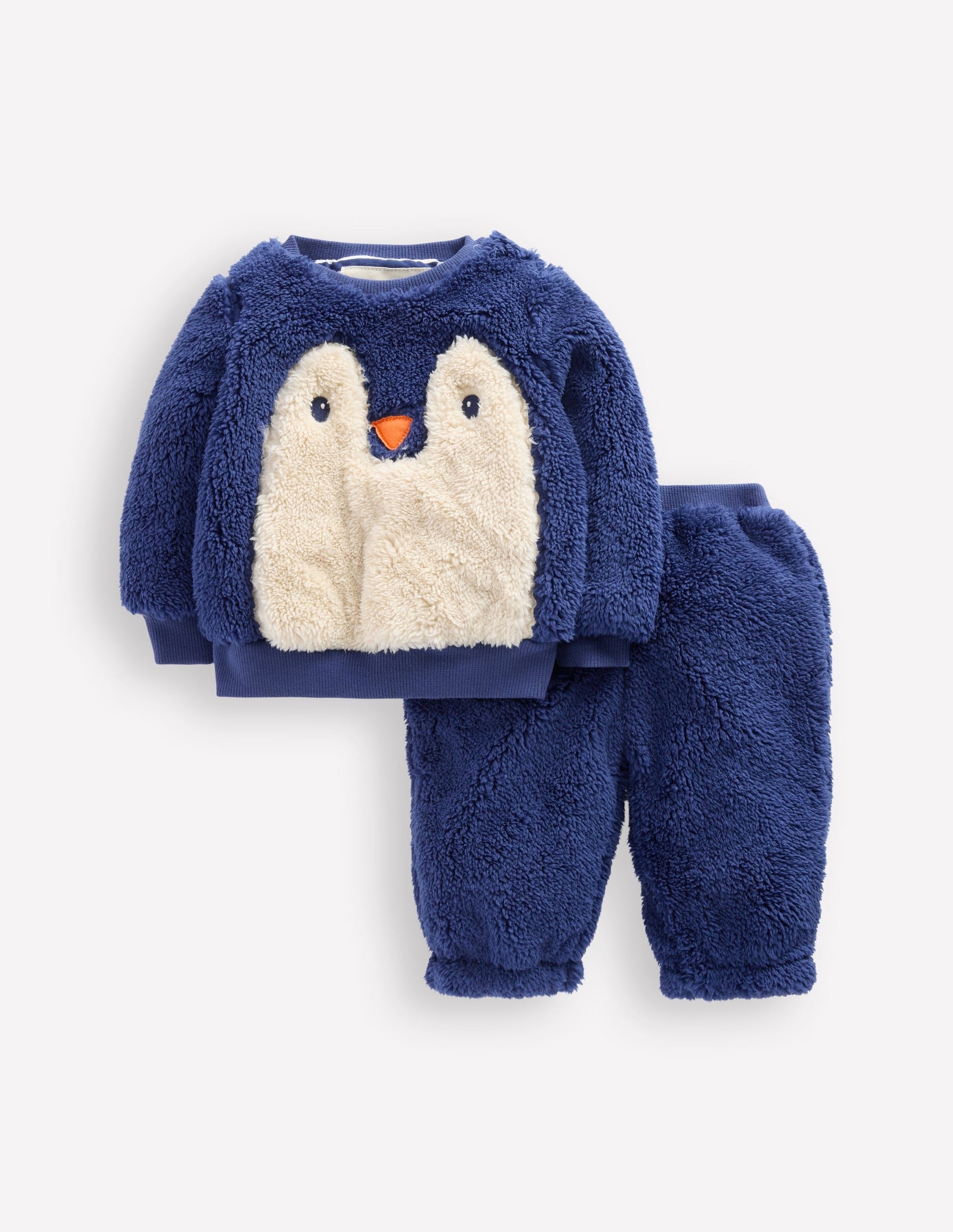 Novelty Borg Sweatshirt Set-Navy Penguin-1