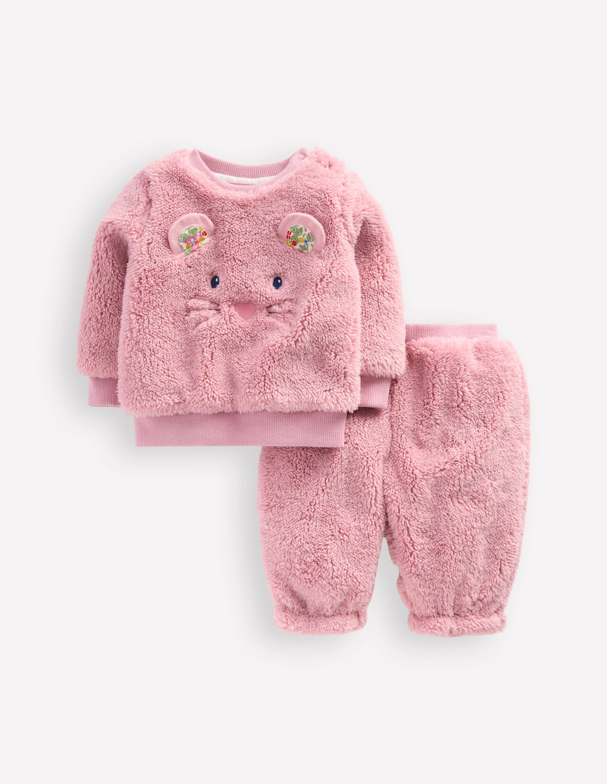 Novelty Borg Sweatshirt Set-Pink Mouse-1