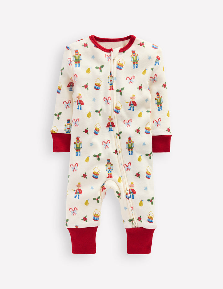 Single All-in-One Romper-Ivory Festive