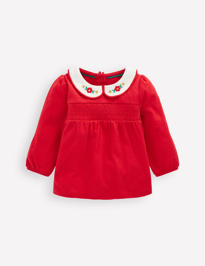 Embroidered Collar Jersey Top-Rockabilly Red-1