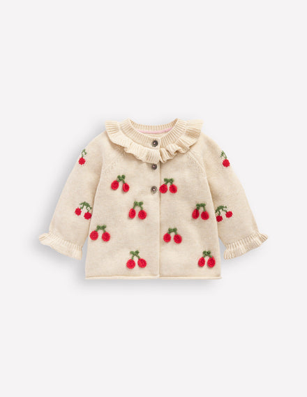 Pretty Frill Cardigan-Oatmeal Marl Cherries