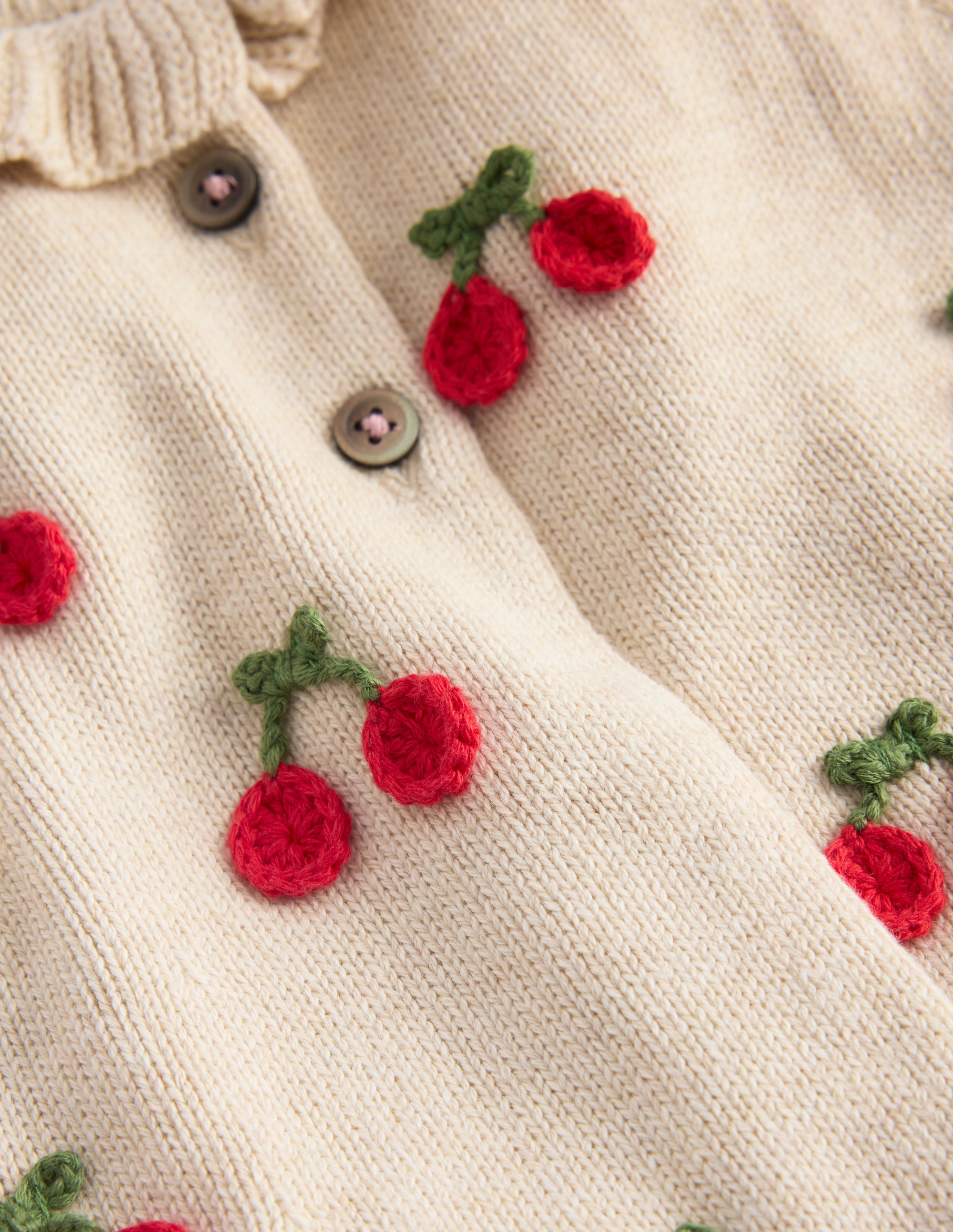 Pretty Frill Cardigan-Oatmeal Marl Cherries - Image 3
