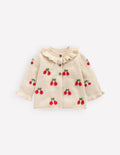 Pretty Frill Cardigan-Oatmeal Marl Cherries