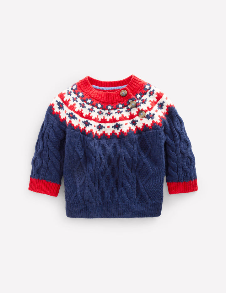 Fair Isle Cable Sweater-College Navy Fair Isle
